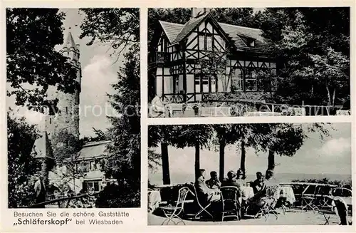 Wiesbaden Gaststaette Schlaeferskopf Terrasse Turm  Kat. Wiesbaden