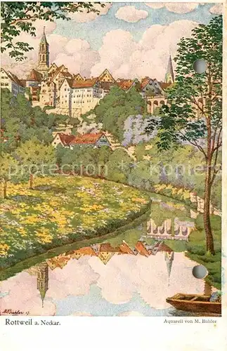 Rottweil Neckar Panorama Aquarell M Buehler Kat. Rottweil