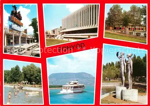 Fonyod Restaurant Gebaeude Strand Fahrgastschiff Skulptur