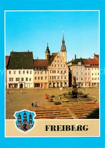 Freiberg Sachsen Obermarkt mit Petrikirche Brunnen Kat. Freiberg