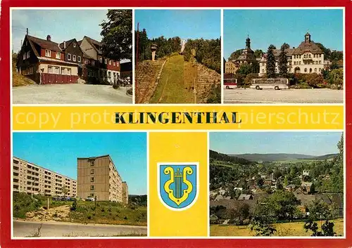 Klingenthal Vogtland Aschbergschaenke mit Schanze Rathaus Neubaugebiet An der Huth Panorama Kat. Klingenthal Sachsen