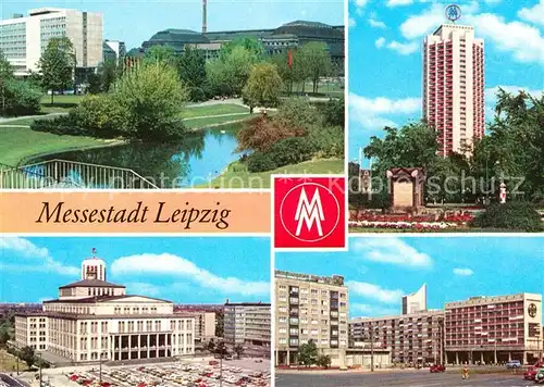 Leipzig Schwanenteich mit Interhotel Stadt Leipzig Hauptbahnhof Wohnhochhaus Opernhaus Karl Marx Platz Kat. Leipzig