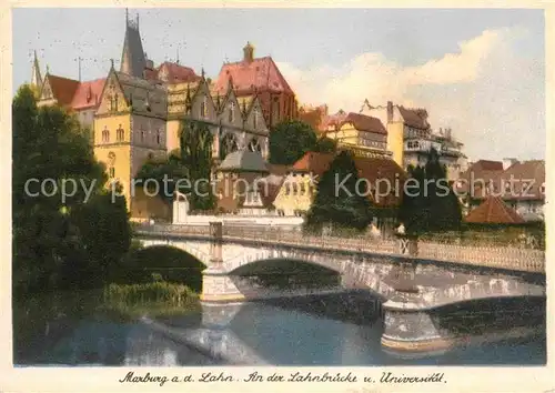 Marburg Lahn Lahnbruecke mit Universitaet Kat. Marburg