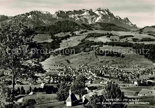 Appenzell IR mit Sollegg Klosterspitz und Saentiskette Appenzeller Alpen Kat. Appenzell