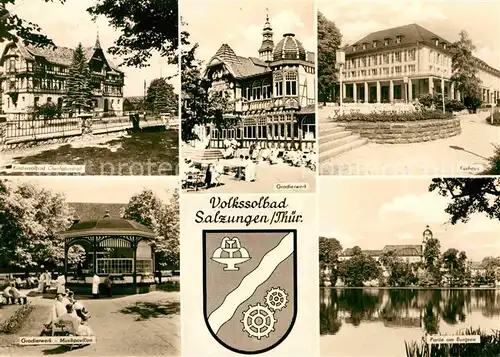 Bad Salzungen Kindersolbad Charlottenhall Gradierwerk Musikpavillon Kurhaus Burgsee Wappen Kat. Bad Salzungen