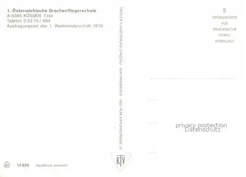 Koessen Tirol Gesamtansicht mit Alpenpanorama Drachenfliegen Austragungsort der 1. Weltmeisterschaft 1976 Kat. Koessen