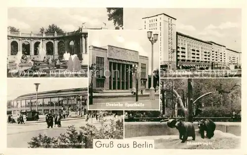 Berlin Friedrichshain Maerchenbrunnen Stalinallee Strausberger Platz Baerenzwinger Bahnhof Friedrichstrasse Deutsche Sporthalle Kat. Berlin