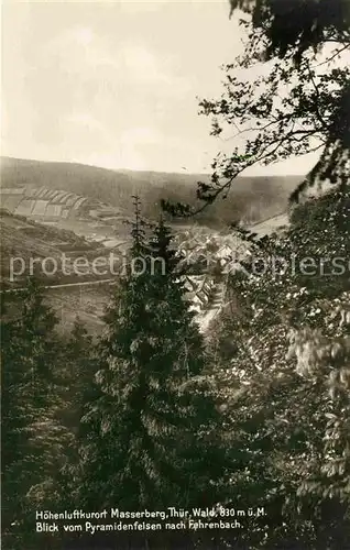 Masserberg Panorama Blick vom Pyramidenfelsen nach Fehrenbach Thueringer Wald Kat. Masserberg