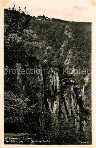 Thale Harz Bodetal Rosstrappe mit Buelowshoehe Felsen Kat. Thale