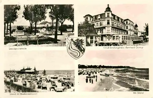 Ahlbeck Ostseebad Strandpromenade Brueckenrestaurant Strand Erholungsheim Bernhard Goering Kat. Heringsdorf Insel Usedom