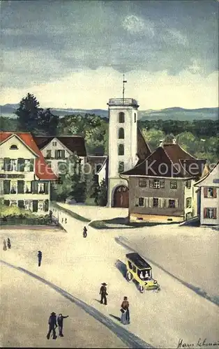 Amriswil TG Marktplatz Konzerthalle Temperabild Hans Lehmann Kuenstlerkarte Kat. Amriswil