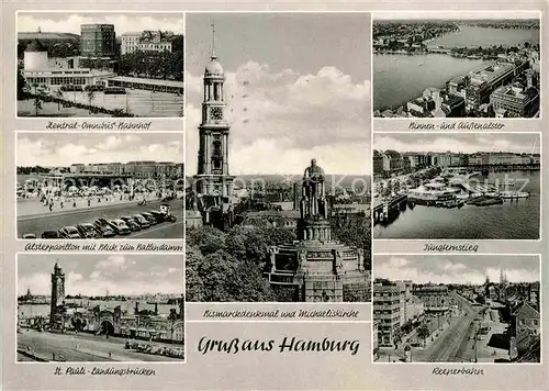 Hamburg ZOB Bismarckdenkmal Michaeliskirche Binnen und Aussenalster Alsterpavillon Jungfernstieg St Pauli Landungsbruecken Reeperbahn Kat. Hamburg