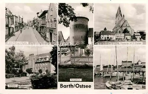 Barth Ernst Thaelmann Str Marktplatz mit St Marien Rathaus Fangelturm Seglersteg Kat. Barth