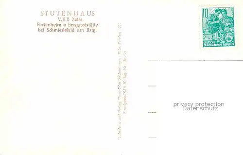 Schmiedefeld Rennsteig Stutenhaus VEB Zeiss Ferienheim Berggaststaette Kat. Schmiedefeld Rennsteig