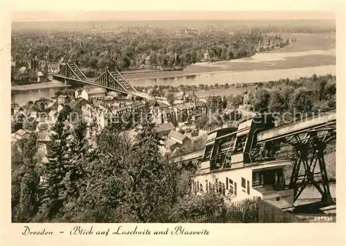 Dresden Blick auf Loschwitz und Blasewitz Elbtal Schwebebahn Kat. Dresden Elbe