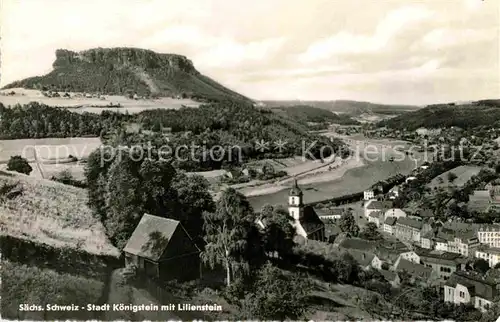 Koenigstein Saechsische Schweiz Panorama Elbtal mit Lilienstein Tafelberg Elbsandsteingebirge Kat. Koenigstein Saechsische Schweiz