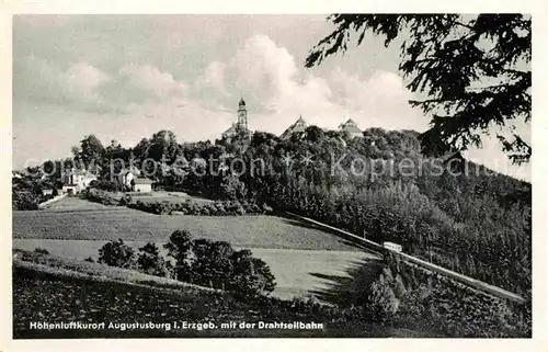 Augustusburg Hoehenluftkurort Drahtseilbahn Blick zum Schloss Kat. Augustusburg