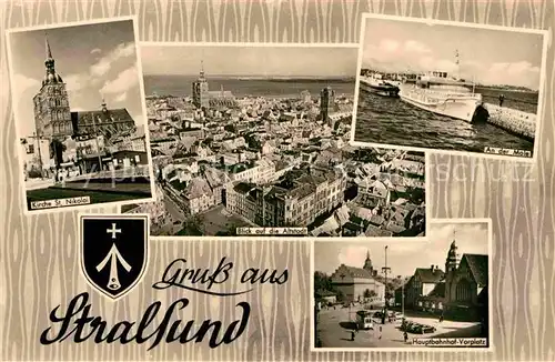 Stralsund Mecklenburg Vorpommern Kirche St Nikolai Altstadt Mole Faehrschiff Vorplatz Bahnhof Kat. Stralsund