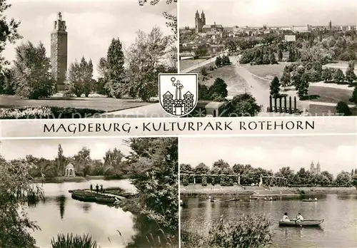 Magdeburg Kulturpark Rotehorn Panorama Pavillon Bootspartie Kat. Magdeburg
