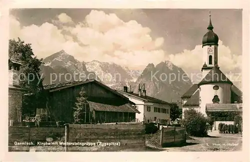 Garmisch Partenkirchen Kirche mit Wettersteingruppe Zugspitze Kat. Garmisch Partenkirchen