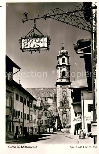 Mittenwald Bayern Kirche Hotel Alte Post Kat. Mittenwald