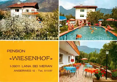 Lana Meran Pension Wiesenhof Terrasse Pool Kat. Italien