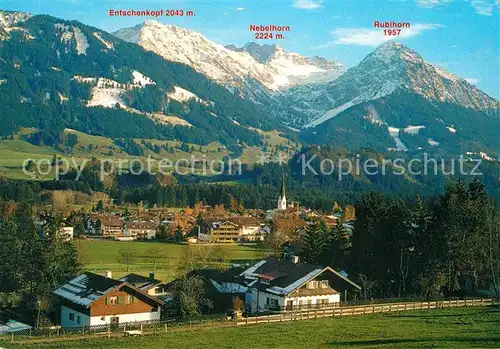 Fischen Allgaeu Gesamtansicht mit Entschenkop Nebelhorn Rubihorn Allgaeuer Alpen Kat. Fischen i.Allgaeu