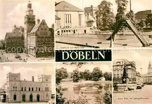 Doebeln Hallenbad Roter Platz Schlegelbrunnen Bahnhof Rathaus  Kat. Doebeln