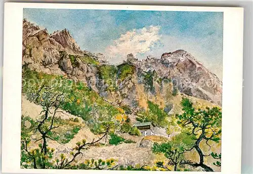 Wimbachtal Kuenstlerkarte Viktor Schaefer Aquarell Watzmann Kat. Berchtesgaden