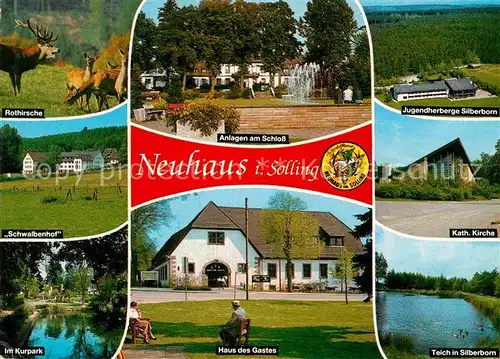 Neuhaus Solling Rothirsche Schloss Jugendherberge Kirche Teich Haus des Gastes Kurpark Schwalbenhof Kat. Holzminden