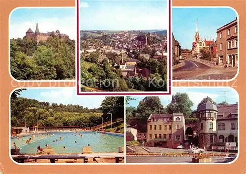 Mylau Burg Panorama Heubnerring Freibad Burgaufgang am Markt Kat. Mylau