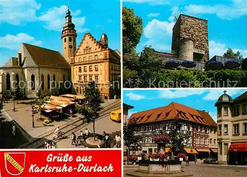 Durlach Schloss Marktplatz Rathaus Kirche Kat. Karlsruhe