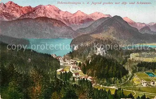 Hohenschwangau Schloss mit Alp und Schwansee Kat. Schwangau