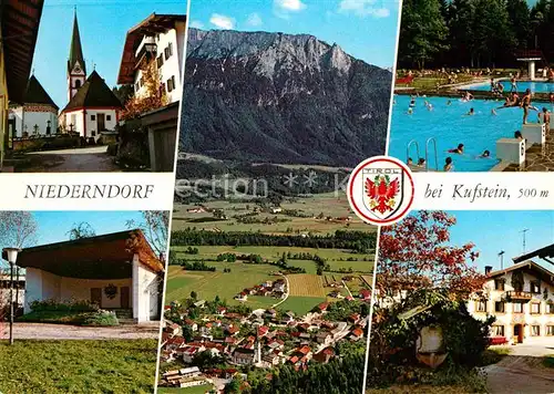 Niederndorf Kufstein Pfarrkirche St Georg Ortskern Kaisergebirge Schwimmbad Musikpavillon Pfarrbrunnen Kat. Kufstein