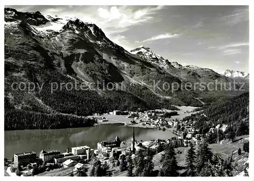 St Moritz Dorf GR und Bad mit Piz Rosatsch und Piz Corvatsch Berninagruppe Kat. St Moritz