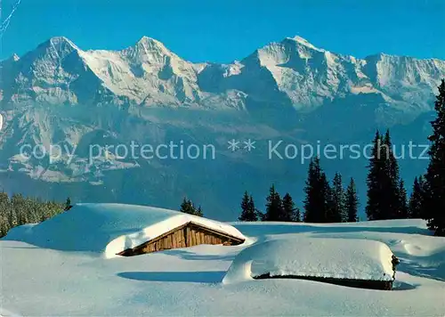 Muerren BE Winterlandschaft mit Blick zu Eiger Moench und Jungfrau Berner Alpen Kat. Muerren
