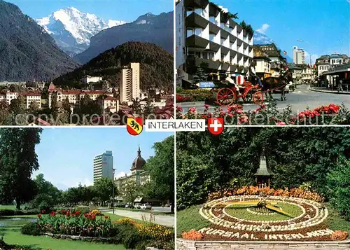 Interlaken BE mit Jungfrau Berner Alpen Bahnhofstrasse Hotel Metropol Kursaal Blumenuhr Kat. Interlaken