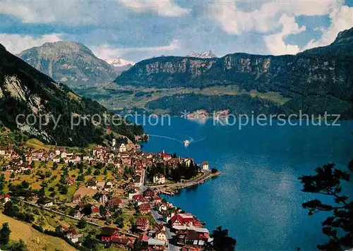 Gersau Vierwaldstaettersee mit Frohnalpstock Kaiserstock und Rophaien Alpen Kat. Gersau