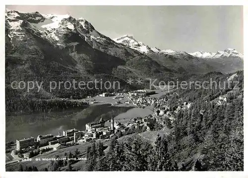 St Moritz Dorf GR und Bad Moritzersee Alpenpanorama Kat. St Moritz