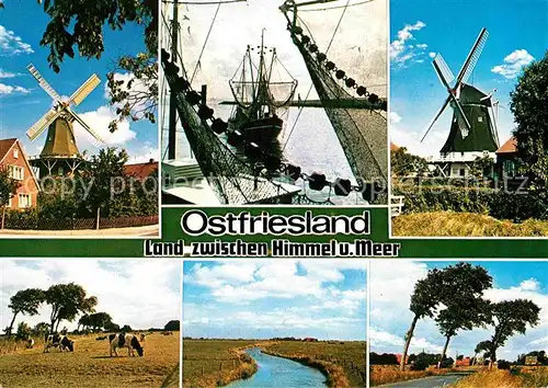 Ostfriesland Windmuehlen Fischerboot Viehweide Landschaftspanorama Kat. Regionales