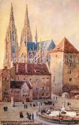 Verlag Tucks Oilette Nr. 711 Regensburg Moltkeplatz Roemerturm Herzogshof  Kat. Verlage