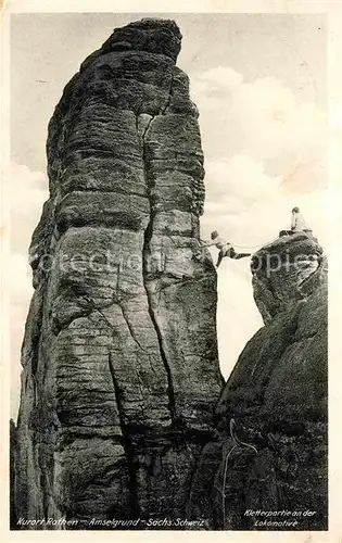 Klettern Bergsteigen Lokomotive Rathen Amselgrund Saechsische Schweiz  Kat. Bergsteigen