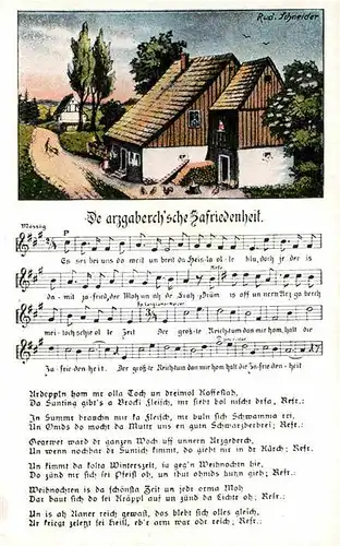 Liederkarte Da arzgaberch sche Zafriedenheit Kuenstlerkarte Rud. Schneider  Kat. Musik