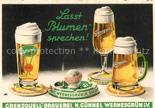 Bier Grenzquell Brauerei H. Guennel Wernesgruen Zigarette Aschenbecher Kat. Lebensmittel
