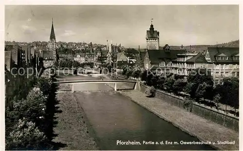 Pforzheim Enz Gewerbeschule Stadtbad Kat. Pforzheim