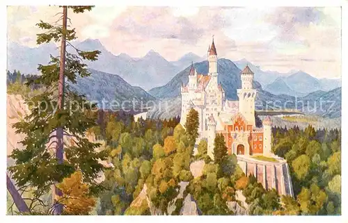 Schloss Neuschwanstein Panorama Alpsee Schwansee Kat. Fuessen