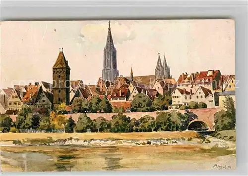 Ulm Donau Muenster Aquarell Marschall Kat. Ulm