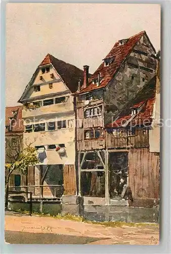 Ulm Donau Alt Ulm Gerberhaeuser Blau Aquarell Marschall Kat. Ulm