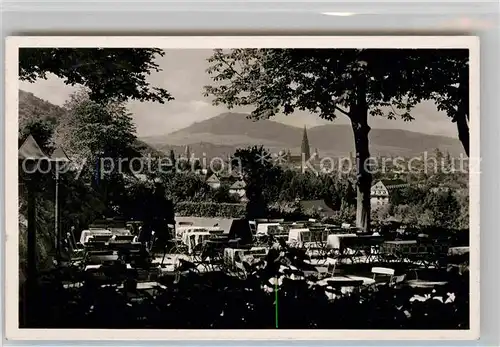 Freiburg Breisgau Blick aus der Gaststube des Jaegerhaeusle Terrasse Kat. Freiburg im Breisgau