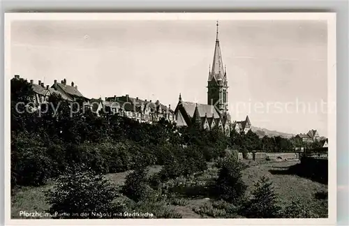 Pforzheim Partie an der Nagold mit Stadtkirche Weltplatz fuer Schmuck Kat. Pforzheim